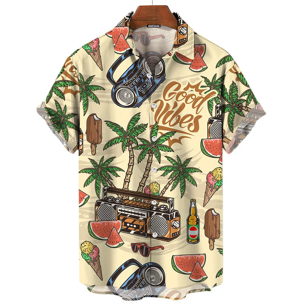 Vintage Hawaiian Floral Shirt - Men Retro Summer Good Vibes Hawaiian