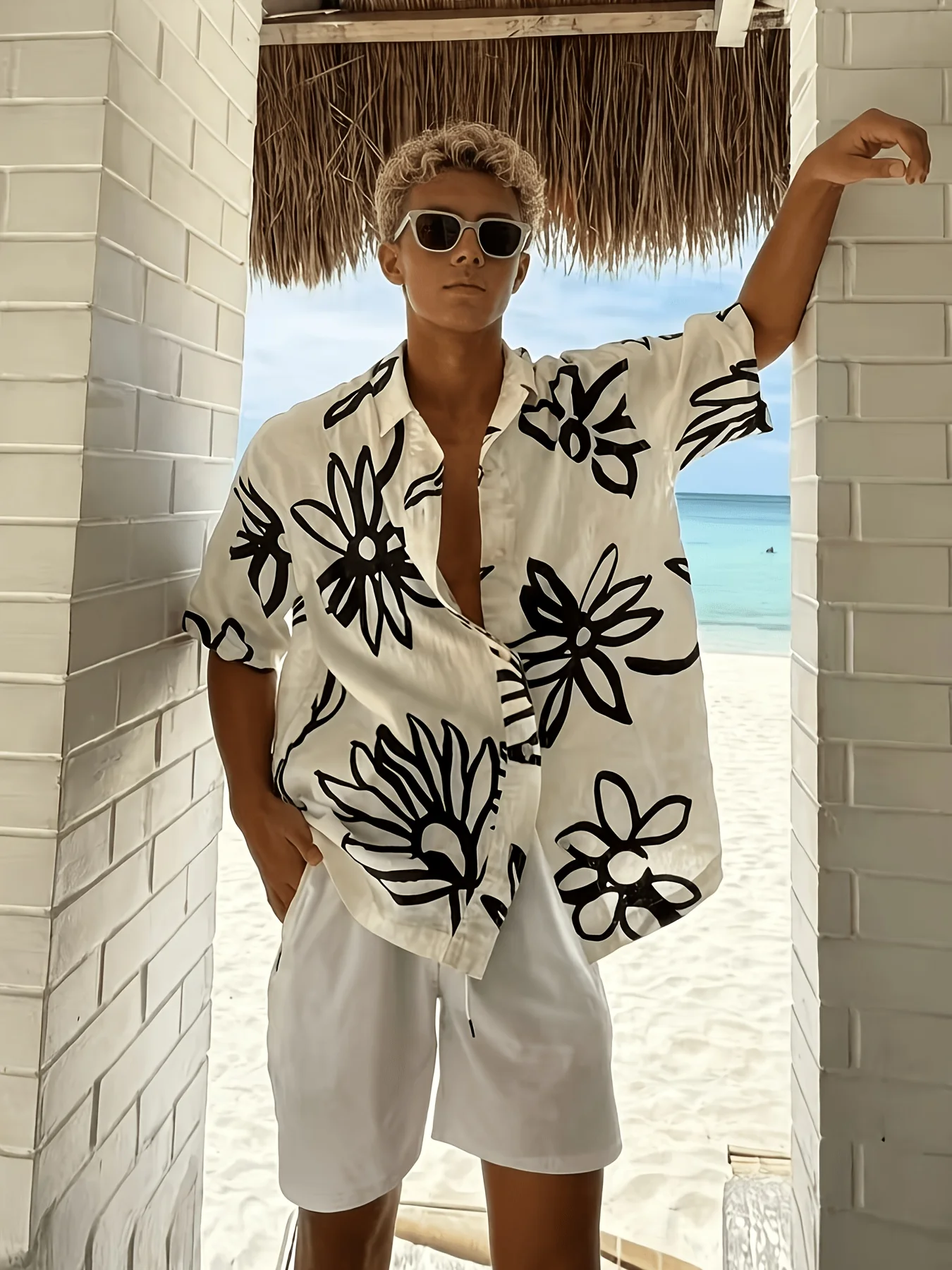 Vintage Hawaiian Floral Shirt - Men Oversized Aloha Hawaiian Shirt Black