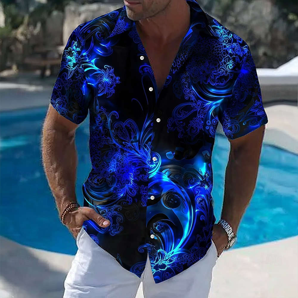 Men's Floral Print Neon Glow F - огляд і ціна Vintage Hawaiian Floral Shirt