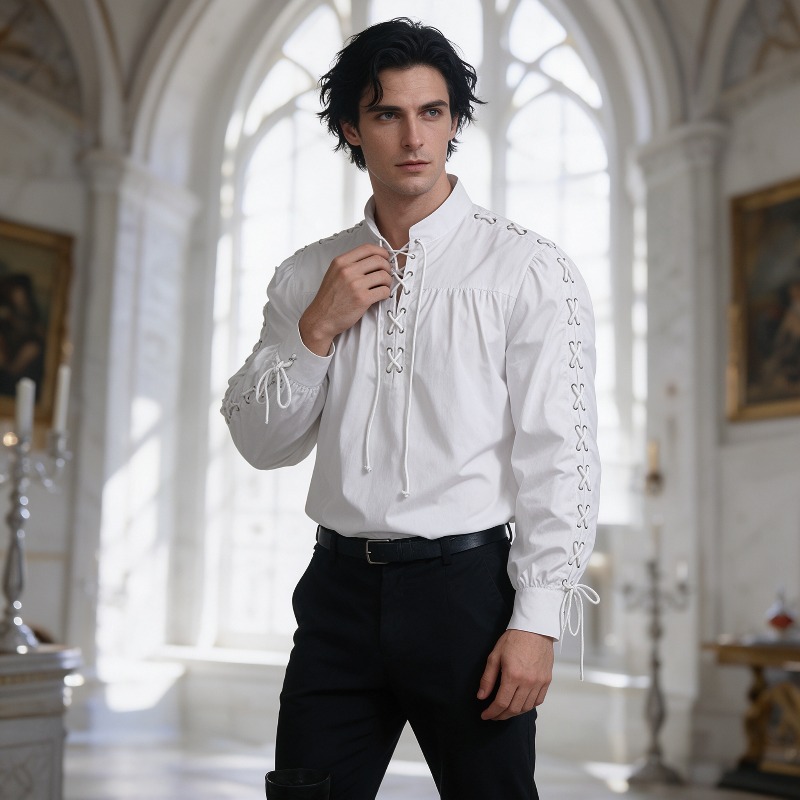 Men Medieval Pirate Lace Up Sh - огляд і ціна Medieval Gothic Lace Up Pirate Shirt