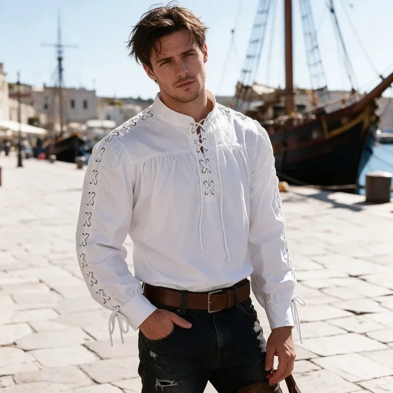 Men Medieval Pirate Shirt Full - огляд і ціна Medieval Gothic Lace Up Pirate Shirt
