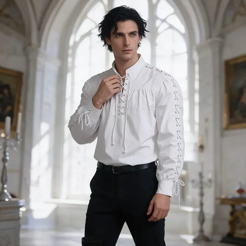 Men Medieval Pirate Shirt Full - огляд і ціна Medieval Gothic Lace Up Pirate Shirt