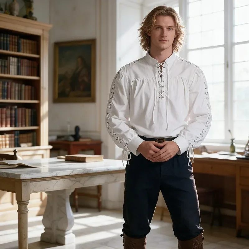Men Medieval Pirate Shirt Full - огляд і ціна Medieval Gothic Lace Up Pirate Shirt