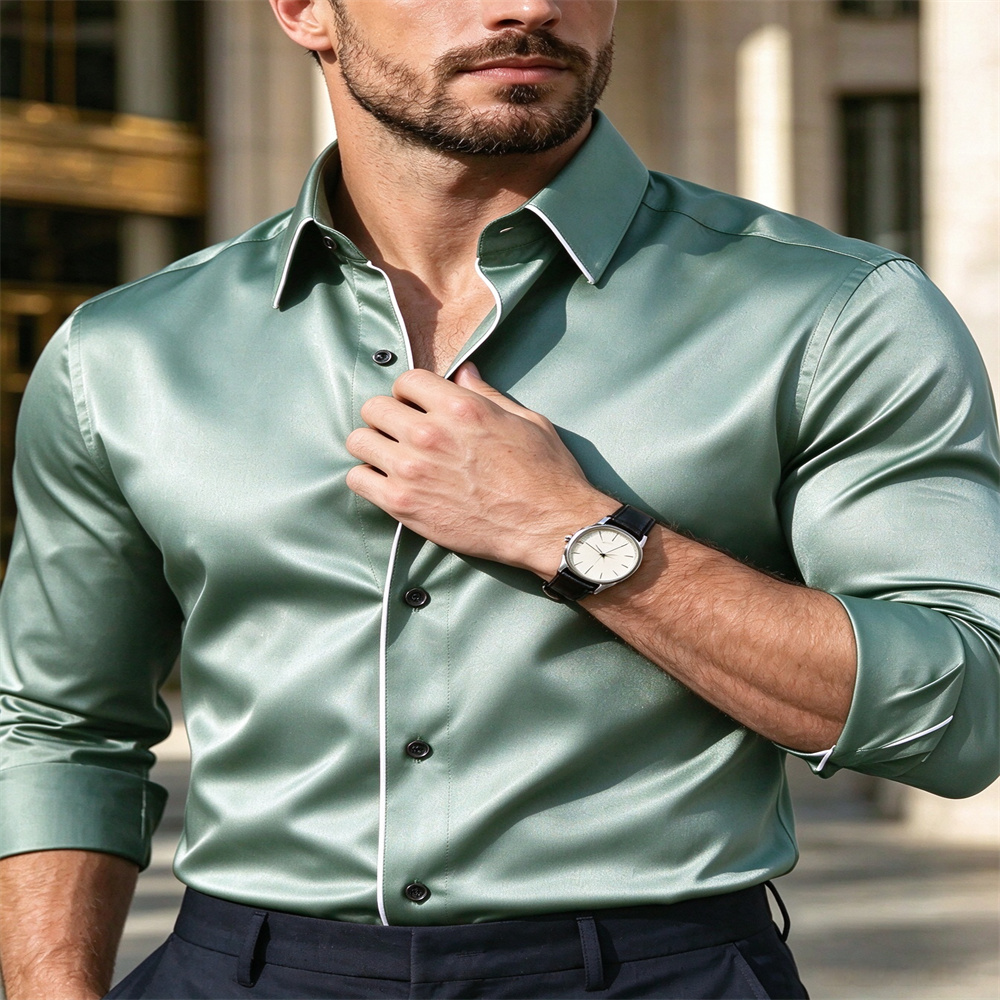 Men Slim Fit Satin Long Sleeve - огляд і ціна Mens Satin Silk Dress Shirt
