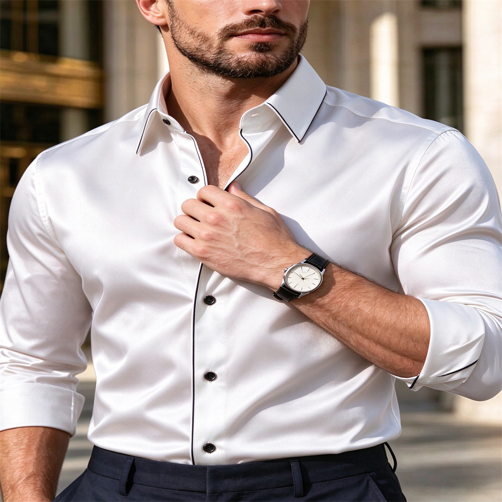 Men Slim Fit Satin Long Sleeve - огляд і ціна Mens Satin Silk Dress Shirt