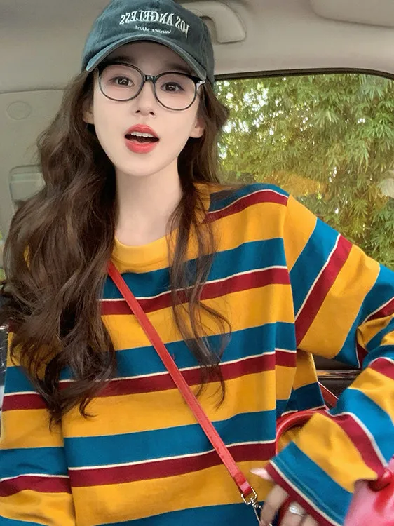 Women Color Block Striped Long - огляд і ціна T-Shirts
