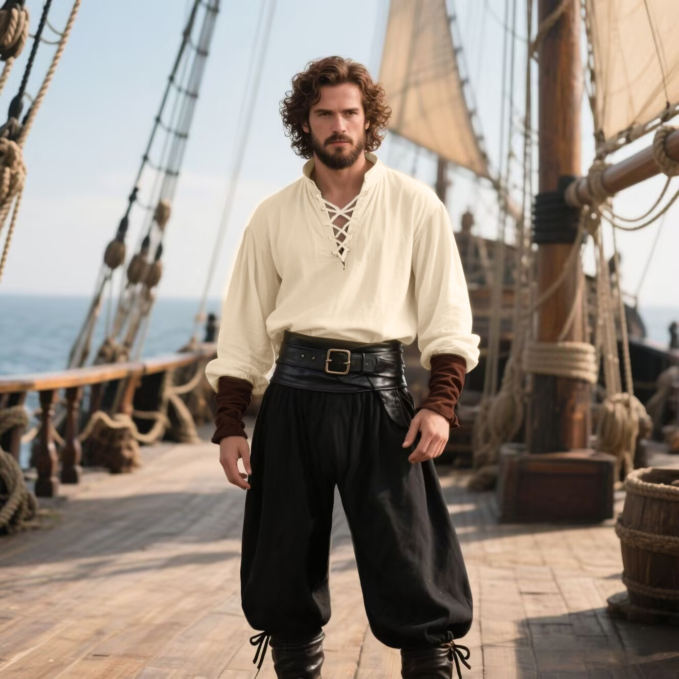 Halloween Pirate Costume Men's - огляд і ціна Medieval Gothic Lace Up Pirate Shirt